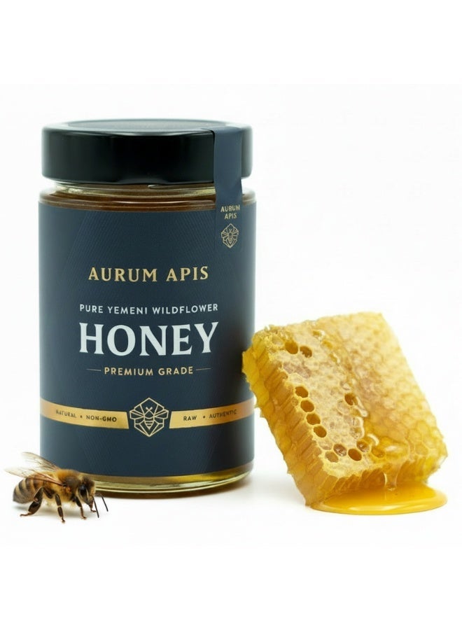 Aurum Apis Yemeni Wildflower Honey, 100% Raw Unfiltered Pure Honey, Hand Harvested Organic Honey, Non-GMO, Rich Nutrients & Energy Source, Respiratory Relief, Thick Honey – 330g Honey Jar - Image 1
